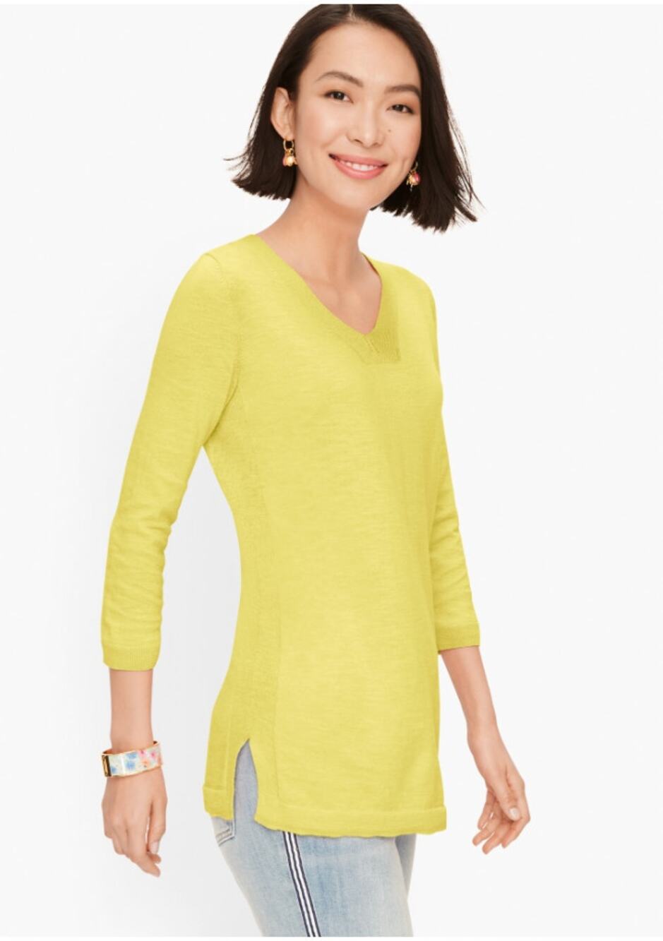 TALBOTS NWT Yellow Slub Cotton V Neck Lightweight Sweater // XL